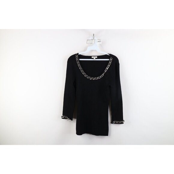 Vintage 90s Cache Womens Medium Stretch Ribbed Knit Cuban Link Knit Sweater - Picture 1 of 14